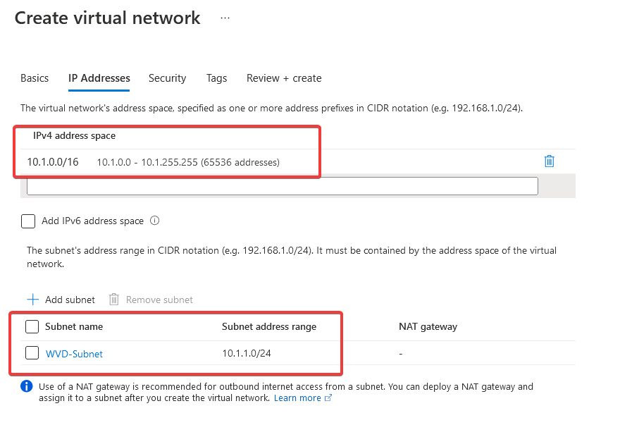 Create Virtual Network Step 2