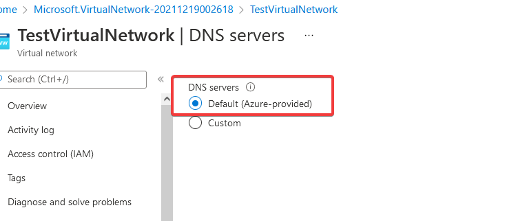 Virtual Network DNS Servers